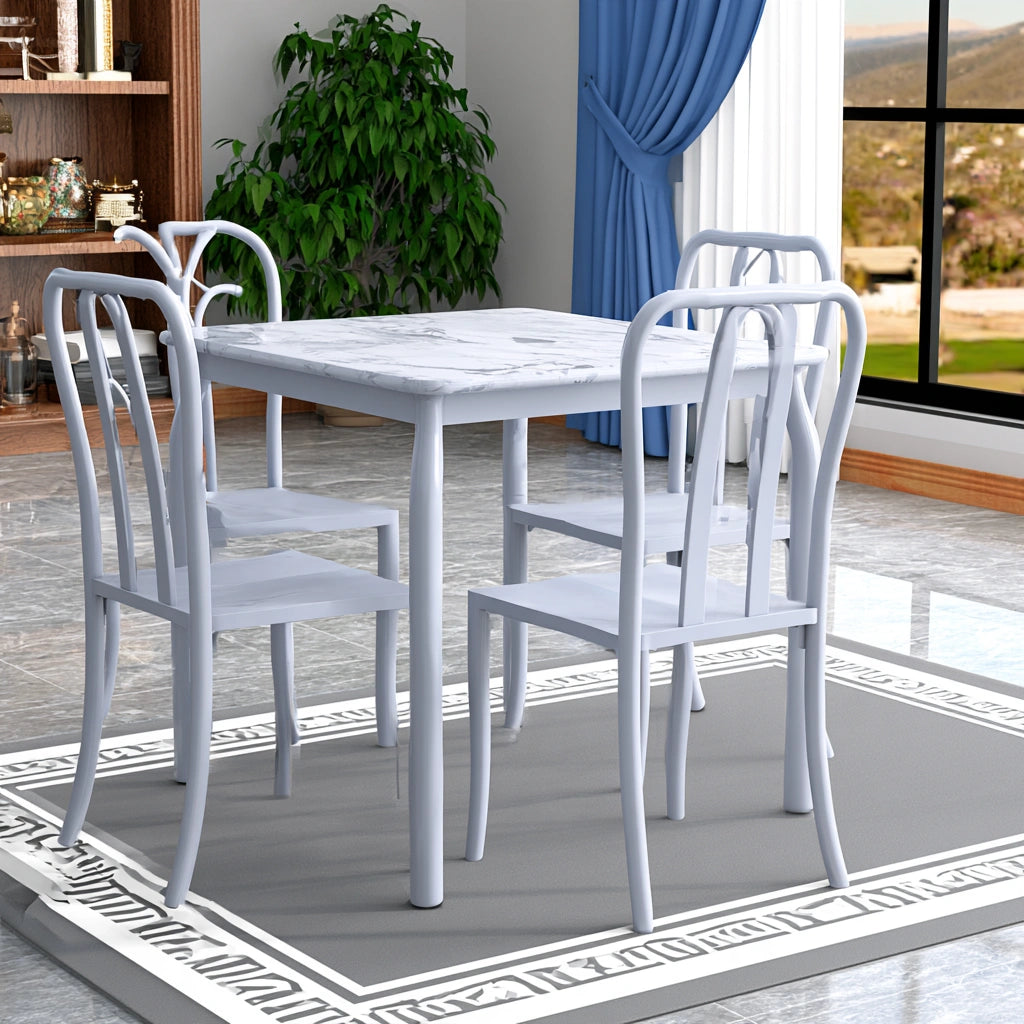Eetkamerset met tafel en stoelen met marmerlook, kleur grijs