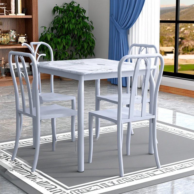 Eetkamerset met tafel en stoelen met marmerlook, kleur grijs