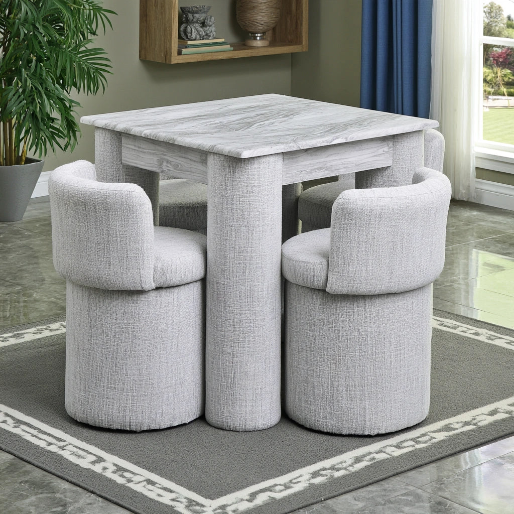 Eetkamerset met tafel en stoelen met marmerlook, kleur grijs