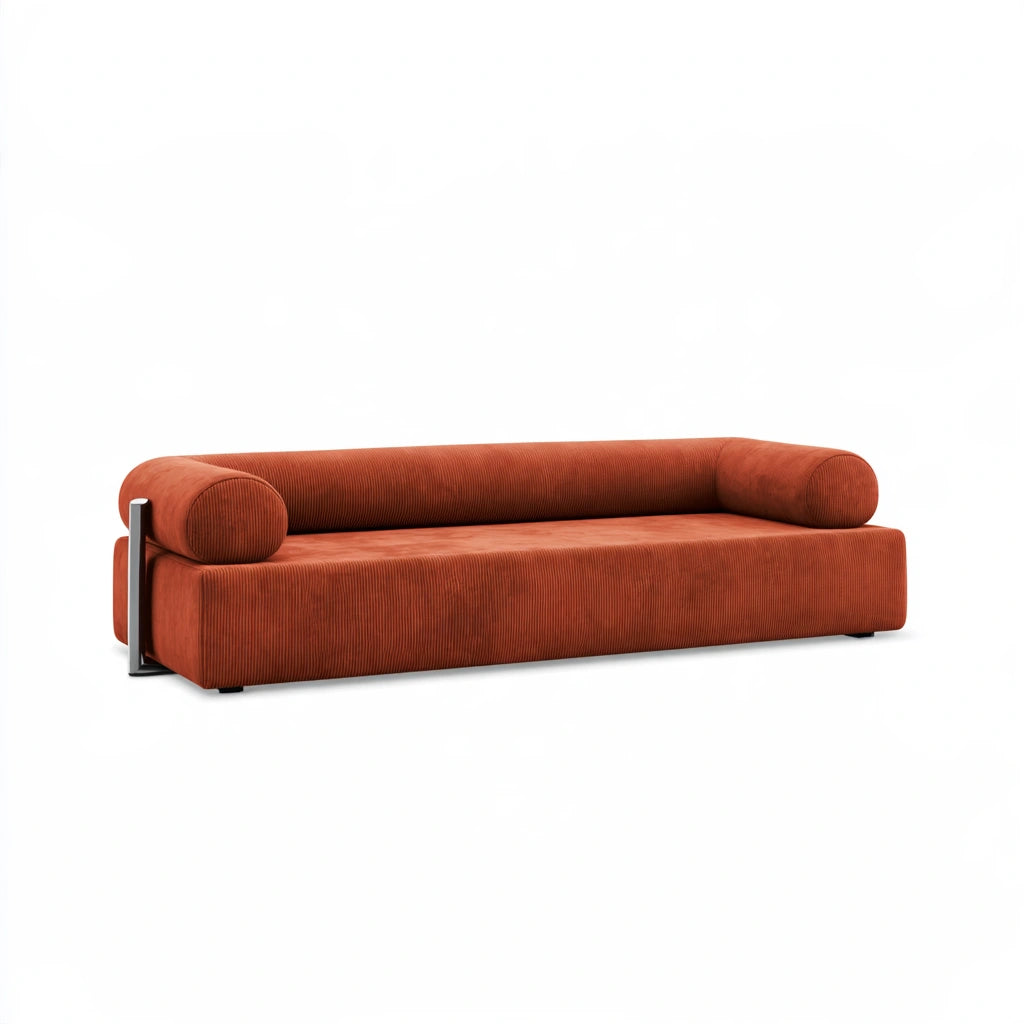 Gestoffeerde bank, kleur oranje en bruin