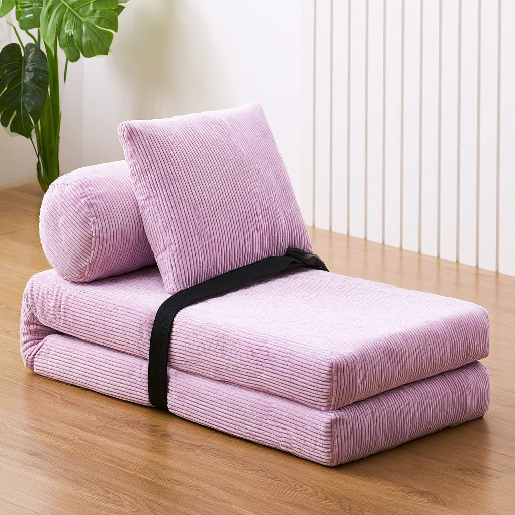 Inklapbare vloerfauteuil met ribfluwelen bekleding, kleur roze