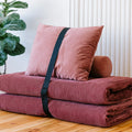 Inklapbare vloerfauteuil met ribfluwelen bekleding, kleur roze