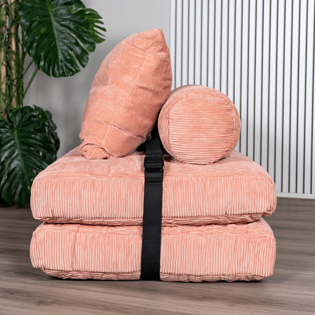 Inklapbare vloerfauteuil met ribfluwelen bekleding, kleur roze
